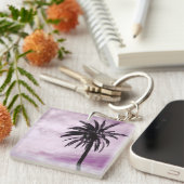 Roze palmboom tropische foto sleutelhanger ring (Voorkant Rechts)