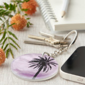 Roze palmboom tropische foto sleutelhanger ring (Voorkant Rechts)