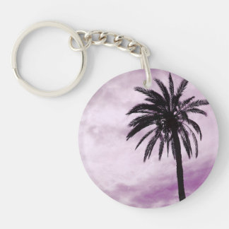 Roze palmboom tropische foto sleutelhanger ring
