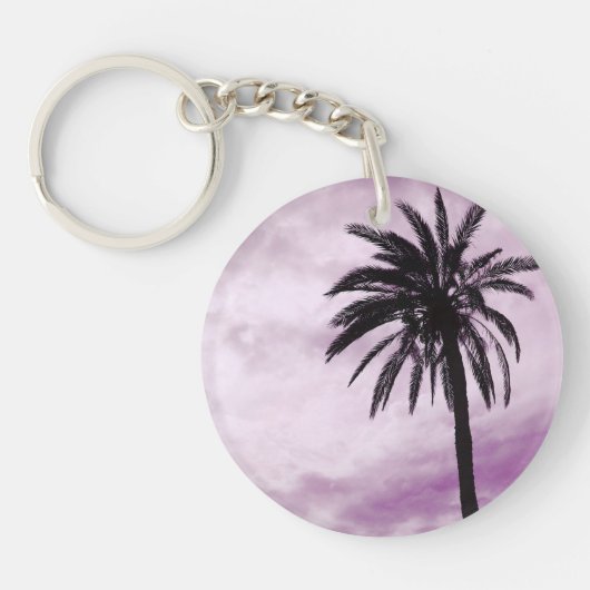 Roze palmboom tropische foto sleutelhanger ring (Voorkant)