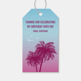 Roze Palmboom Tropische Verjaardag Bedankt Cadeaulabel