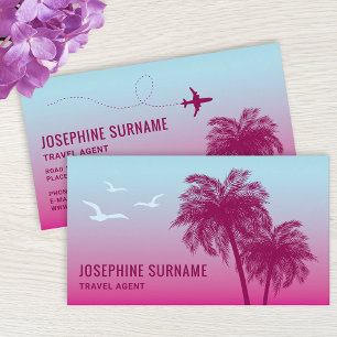 Roze Palmboom Tropische Zonsondergang Reisagent Visitekaartje