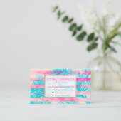 Roze palmboom waterverf strepen make-up artiest visitekaartje (Staand voorkant)