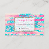 Roze palmboom waterverf strepen make-up artiest visitekaartje (Voorkant)