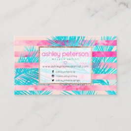Roze palmboom waterverf strepen make-up artiest visitekaartje