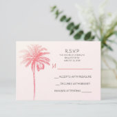roze palmboom wit strand bruiloft RSVP kaarten Kaartje (Staand voorkant)