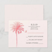 roze palmboom wit strand bruiloft RSVP kaarten Kaartje (Voorkant / Achterkant)