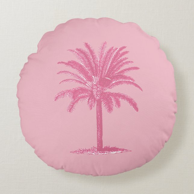 Roze palmboompiloot rond kussen (Voorkant)