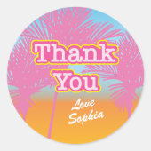 Roze Palmen Dank U Ronde Sticker (Voorkant)
