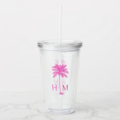 Roze Palmetto Palmboom Monogram Acryl Drinkbeker (Voorkant)