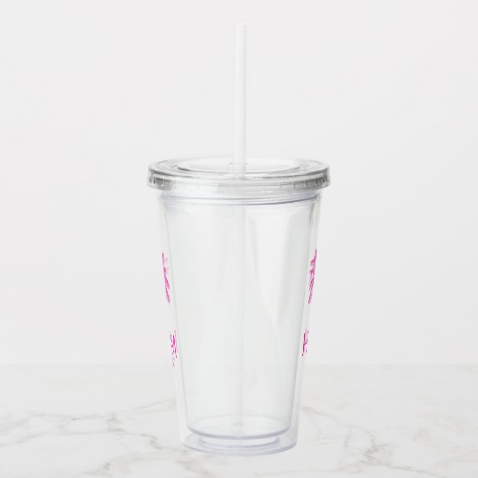 Roze Palmetto Palmboom Monogram Acryl Drinkbeker (Rechts)