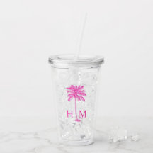 Roze Palmetto Palmboom Monogram