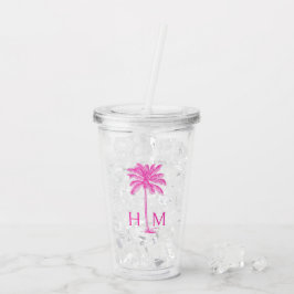 Roze Palmetto Palmboom Monogram Acryl Drinkbeker