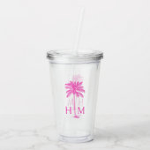 Roze Palmetto Palmboom Monogram Acryl Drinkbeker (Achterkant)