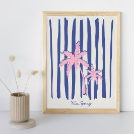 Roze palmpaar op blauwe strepen poster