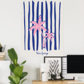 Roze palmpaar op blauwe strepen poster (Thuiskantoor)