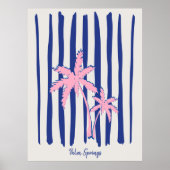 Roze palmpaar op blauwe strepen poster (Voorkant)