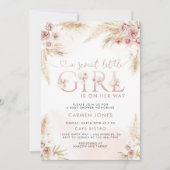 Roze Pampagras Boho Meisje Baby Shower Uitnodiging (Voorkant)