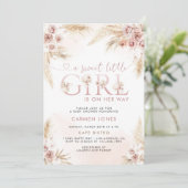 Roze Pampagras Boho Meisje Baby Shower Uitnodiging (Staand voorkant)