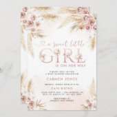 Roze Pampagras Boho Meisje Baby Shower Uitnodiging (Voorkant / Achterkant)