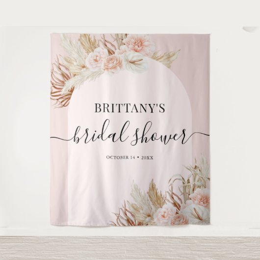 Roze Pampagras Bruiloftsshower Tapijt Wandkleed (Voorkant)