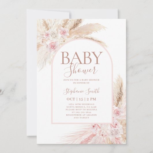 Roze Pampas Arch Baby shower Girl Kaart (Voorkant)