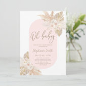 Roze Pampas Baby shower Girl Uitnodiging (Staand voorkant)