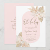 Roze Pampas Baby shower Girl Uitnodiging (Voorkant / Achterkant)