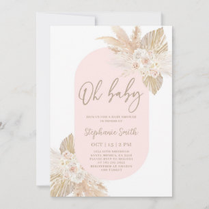 Roze Pampas Baby shower Girl Uitnodiging