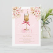 Roze Pampas Brunch & Bubbly Vrijgezellenfeest Kaart (Staand voorkant)