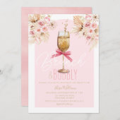 Roze Pampas Brunch & Bubbly Vrijgezellenfeest Kaart (Voorkant / Achterkant)