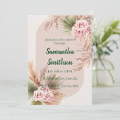 Roze pampa's en bloemen kaart (Staand voorkant)