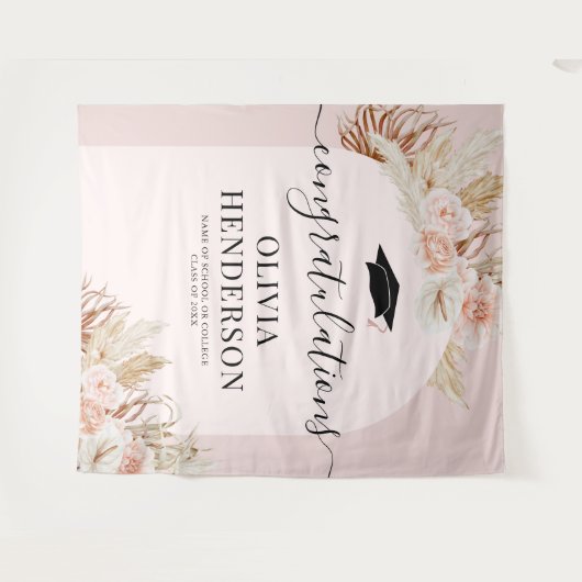 Roze Pampas Gras Afstudeerfeest Wandkleed (Voorkant (horizontaal))