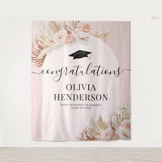 Roze Pampas Gras Afstudeerfeest Wandkleed (Voorkant)