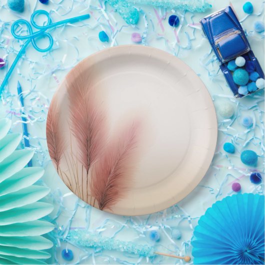 Roze Pampas gras Boheemse Boho bruiloft Papieren Bordje (Feest)