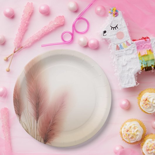 Roze Pampas gras Boheemse Boho bruiloft Papieren Bordje (Feest)
