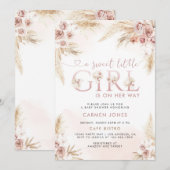 Roze Pampas Gras Boho Meisje Baby Shower Uitnodigi Kaart (Voorkant / Achterkant)