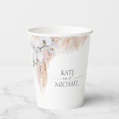 Roze Pampas Gras Witte Orchideeën Tropisch Exotisc Papieren Bekers (Achterkant)