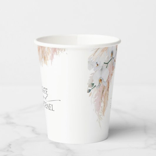 Roze Pampas Gras Witte Orchideeën Tropisch Exotisc Papieren Bekers (Links)