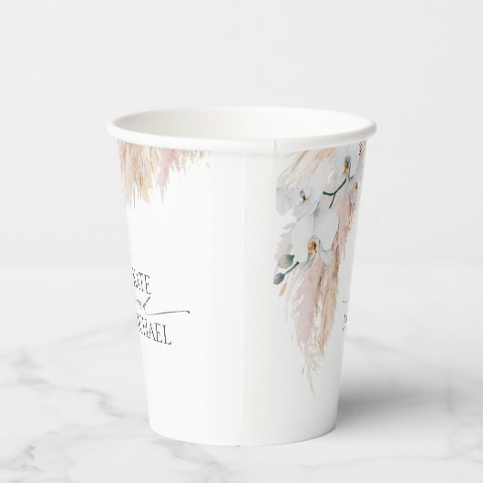 Roze Pampas Gras Witte Orchideeën Tropisch Exotisc Papieren Bekers (Rechts)