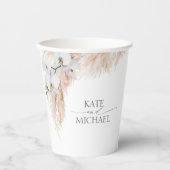 Roze Pampas Gras Witte Orchideeën Tropisch Exotisc Papieren Bekers (Voorkant)