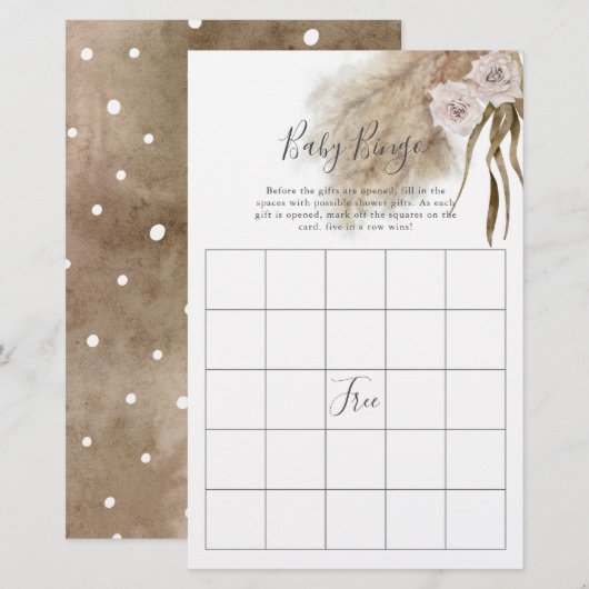 Roze Pampas Grass Baby shower Bingo Game (Voorkant / Achterkant)