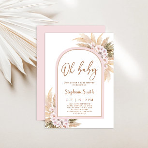 Roze Pampas Grass Baby shower Girl Invitation Kaart