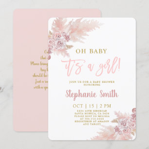 Roze Pampas Grass Baby shower Girl Invitation Kaart