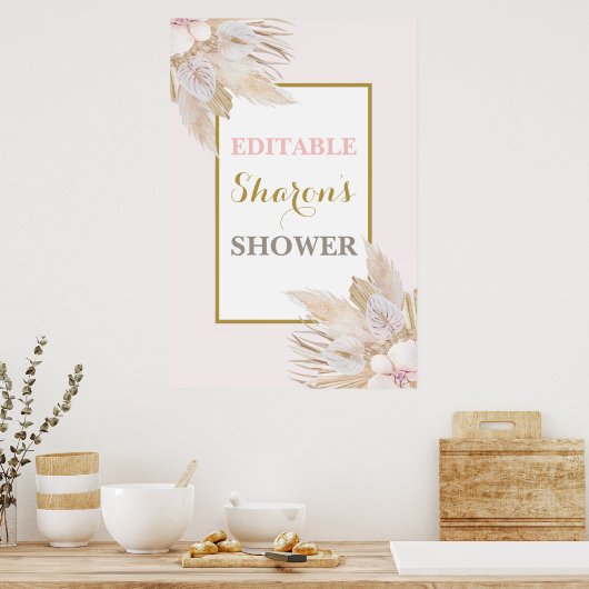 Roze Pampas Grass baby shower meisjesbord Poster (Keuken)