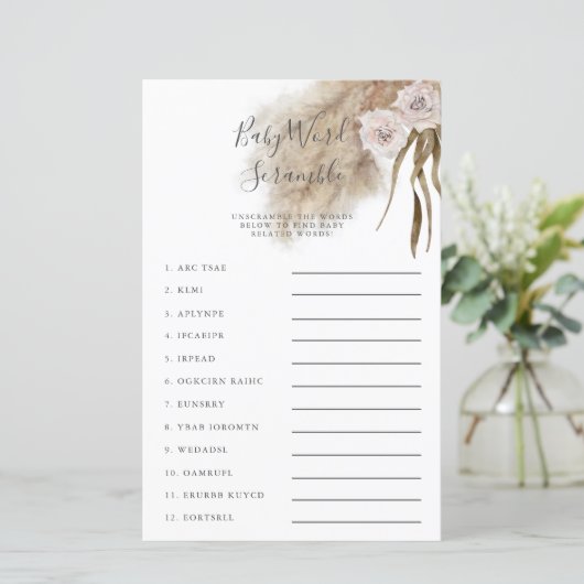 Roze Pampas Grass Baby Word Scramble Game (Staand voorkant)