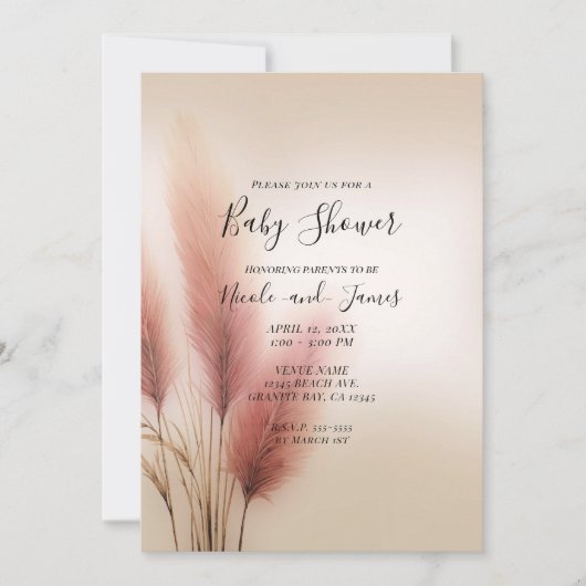 Roze Pampas Grass Bohemian Boho Baby shower Kaart (Voorkant)