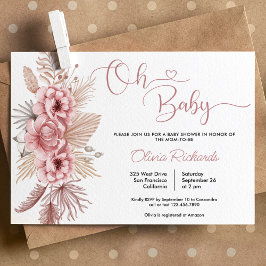 Roze Pampas Grass Boho Oh Baby shower Kaart