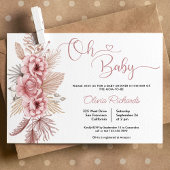Roze Pampas Grass Boho Oh Baby shower Kaart