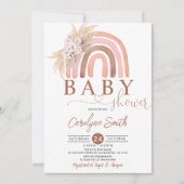 Roze Pampas Grass Boho Rainbow Baby shower Kaart (Voorkant)